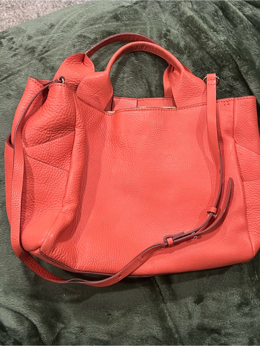 Clarks Coral Red Pebbled Leather Tote with Removable Strap